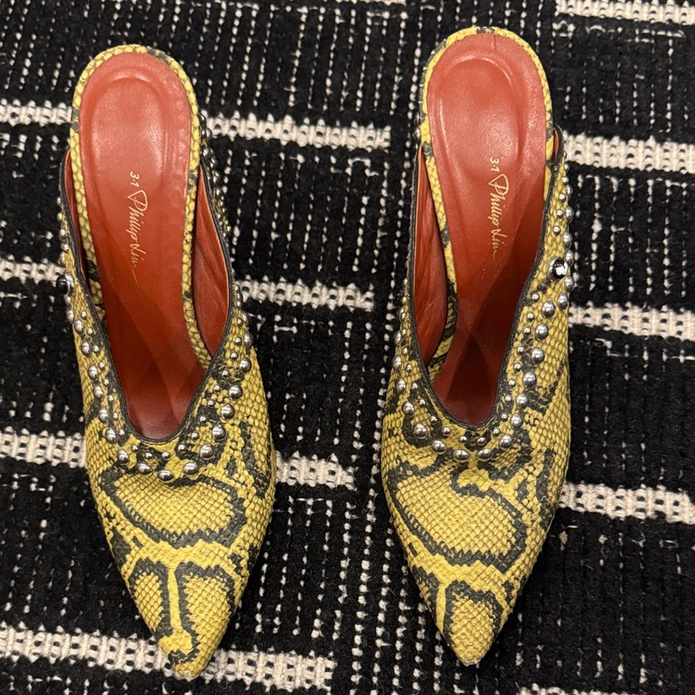Phillip lim Yellow Snake Print Slingback Heels